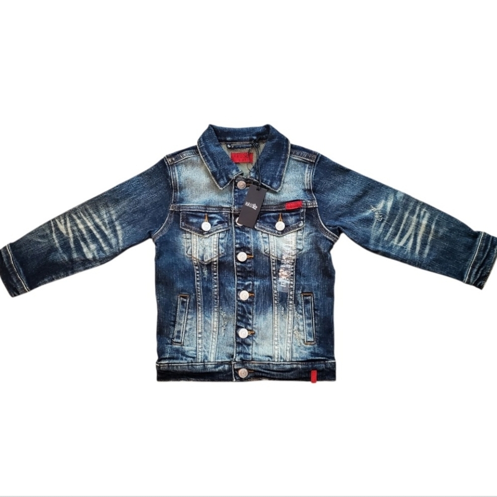 HAUS OF JR Distressed North Dark Blue Denim Jacket Pockets NWT 3-4T